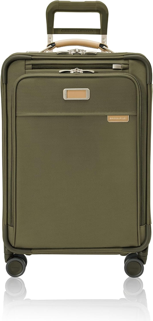Briggs & Riley Essential 22" Carry On Expandable Spinner - Luggage for Travel, Suitcases with Wheels, Softside Rolling Bag for Men & Women, Self-Repairing Zipper - Baseline Collection, Olive
