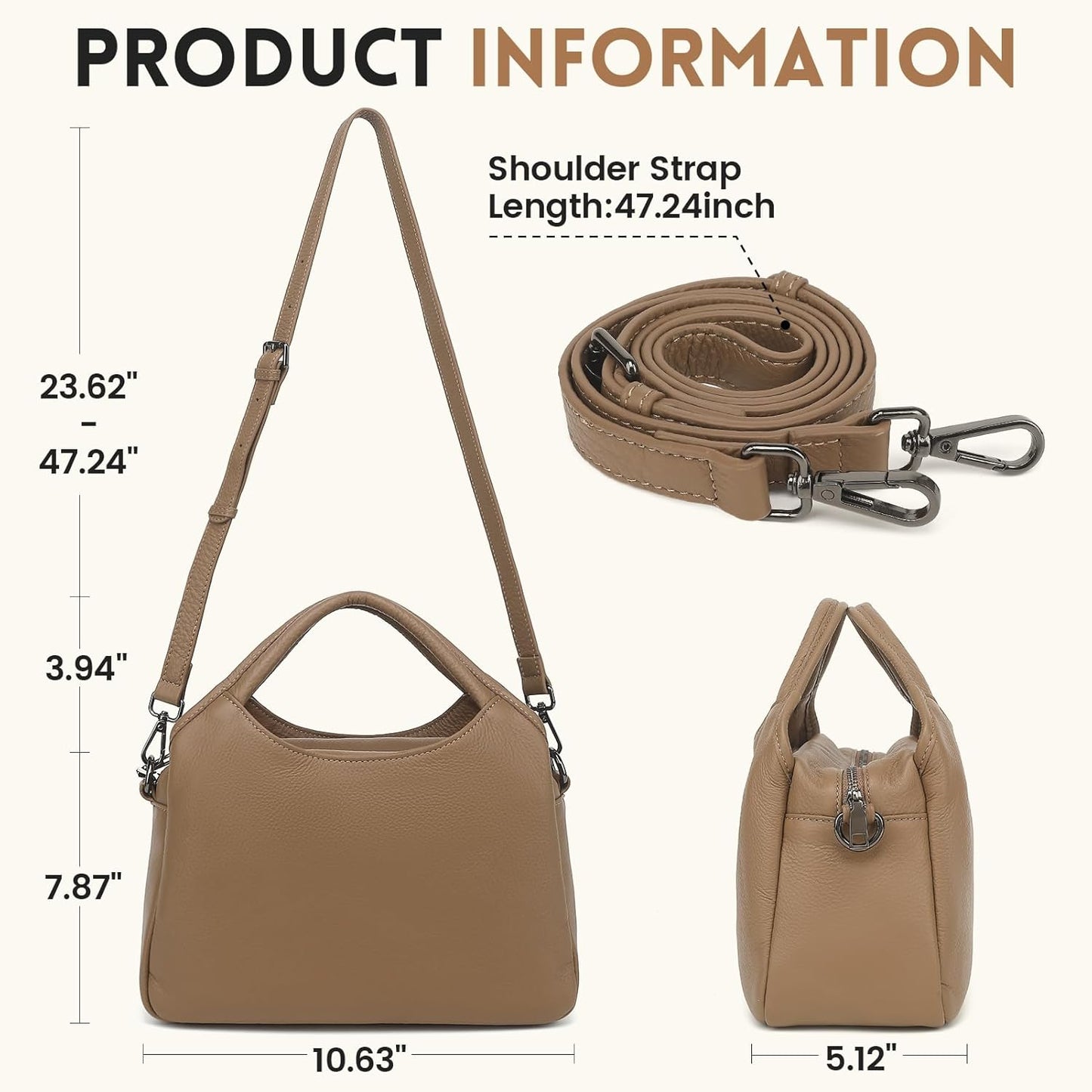 KOGTLA Genuine Leather Purses for Women, Crossbody Shoulder Bags with Top-Handle, Tote Satchel Handbags