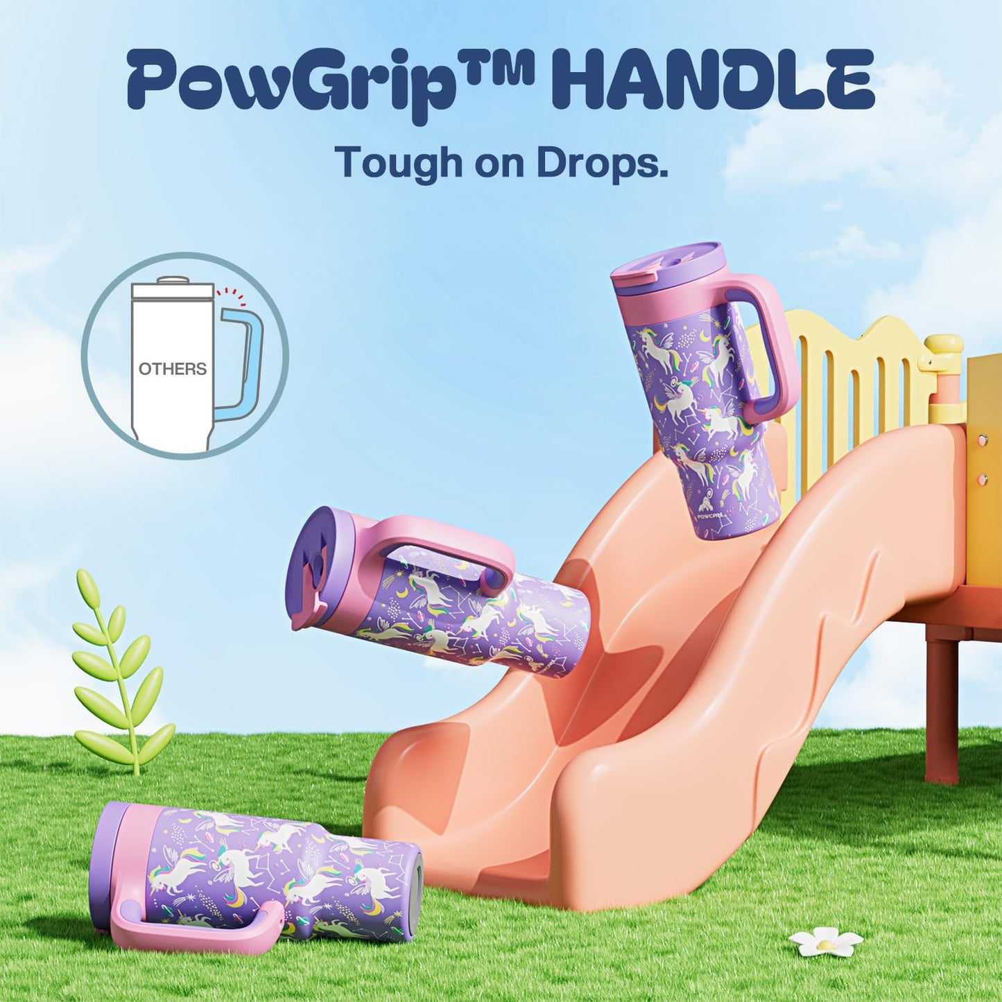 24 oz Kids Tumbler with Handle: Leakproof, Stainless Steel Cup with Straw Lid, BPA-Free, Insulated Water Bottle for School, Travel, Gift, Daycare, Home, Picnic, Outdoor Activities (Starlight Unicorn)