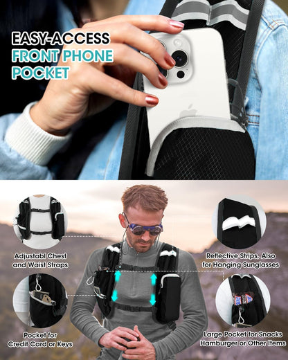 Small Hiking Backpack with Front Phone Holder, Packable Back pack with Chest and Waist Strap, Lightweight Daypack for Women Men