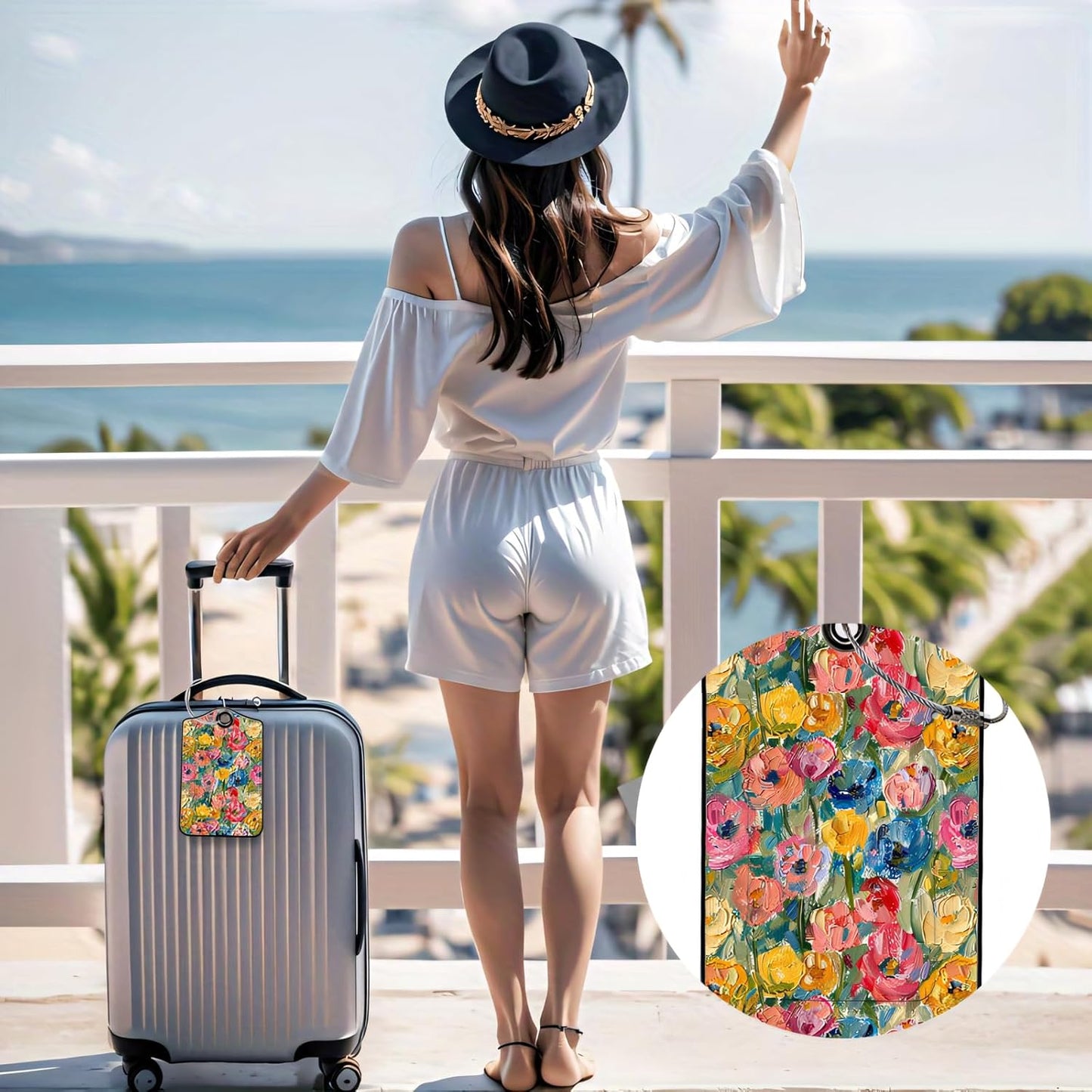 Luggage Tags for Suitcases, 2-Pack PU Leather for Cruise & Travel, Baggage ID Tags with Privacy Cover & Address Card, Durable Metal Ring, Kids Adults Travel Accessories, Impressionist Blooms