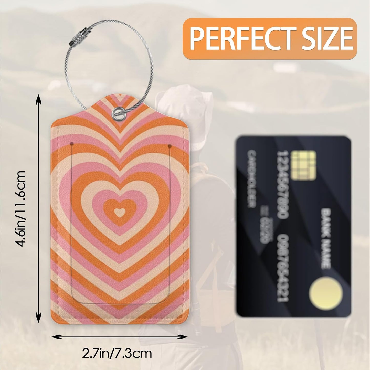 Retro Heart 70s 80s Luggage Tags Bag Tag with Privacy Cover Name Id Card Stainless Steel Loop Suitcase Labels Pu Leather Baggage Tags for Travel,2 Pcs