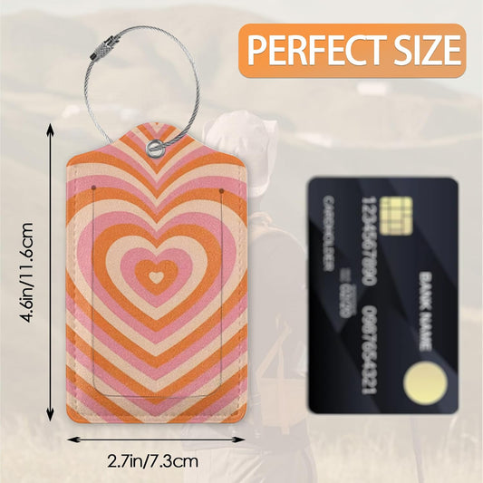 Retro Heart 70s 80s Luggage Tags Bag Tag with Privacy Cover Name Id Card Stainless Steel Loop Suitcase Labels Pu Leather Baggage Tags for Travel,2 Pcs