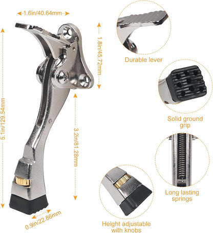 4 Packs Heavy Duty Kickdown Door Stopper, One Touch Adjustable Kickdown Door Stop for Heavy Doors, 4 in Metal Door Kickstand with Rubber Tip & Wall Protectors for Wide Doors