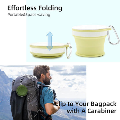 Silicone Collapsible Travel Cup Set - 4-Pack Foldable Mugs with Lids for Camping, Backpacking, Coffee & Outdoor (170ml, Pink/Light Green/Dark Green/Gray)