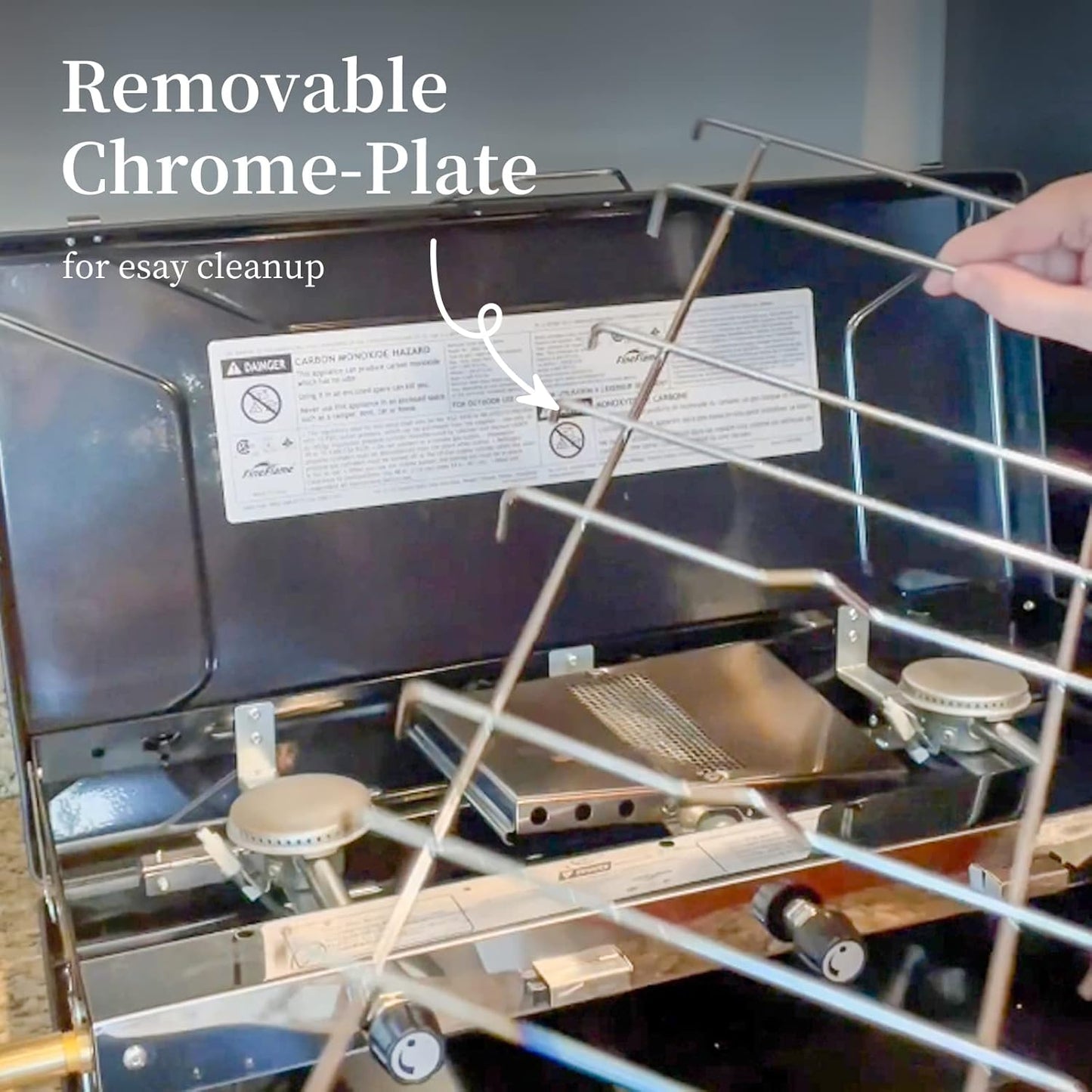 Camping Stove, 3 Burners Propane Portable Camp Stove with Regulator, Push-Button Instant Ignition, Adjustable Burners & Wind Guards for Car BBQ Picnics Outdoor Cooking (BLACK-20400 BTUs)