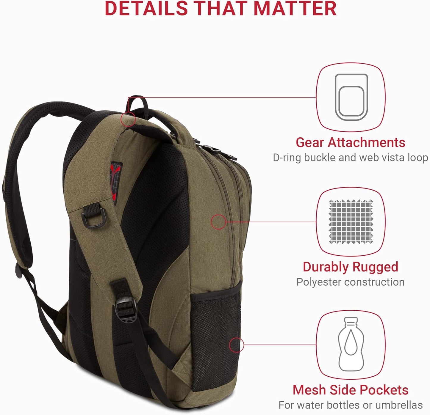 SwissGear Cecil 5505 Laptop Backpack, Olive, 18-Inch