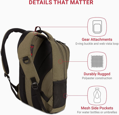 SwissGear Cecil 5505 Laptop Backpack, Olive, 18-Inch