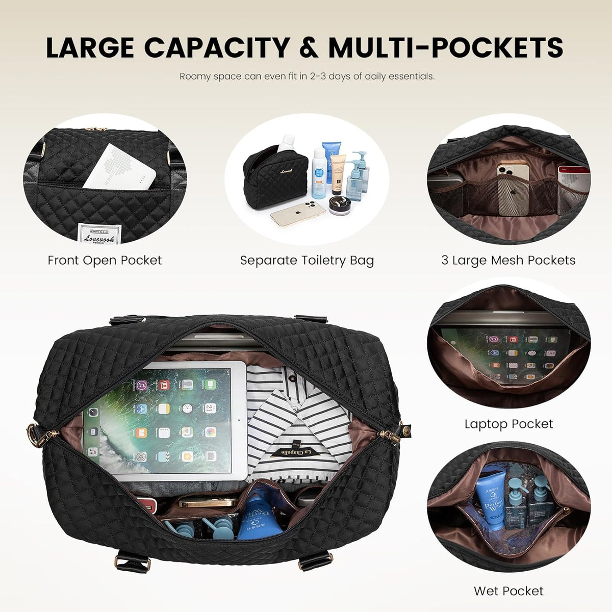 LOVEVOOK Travel Duffle Bag,Weekender Bags for Women with Shoe Compartment，Carry on Overnight Bag with Toiletry Bag,Gym Duffel Bag with Wet Pocket, Hospital Bags for Labor and Delivery