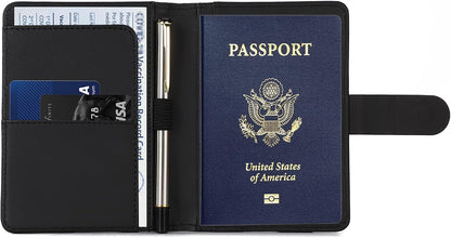 Melsbrinna Premium Leather Passport Holder Covers Case, Waterproof Rfid Blocking Travel Wallet Passport Holder with Pen Holder, Cute Passport Book for Women/Men