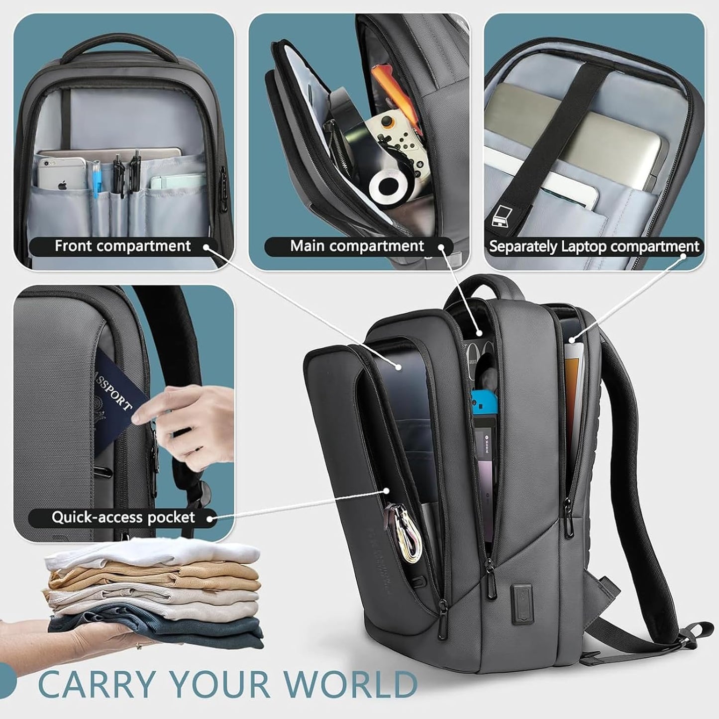 hk Laptop Backpack for Men with USB Charging Port for Business Work College Travel (Dark Grey, 17.3 inch)