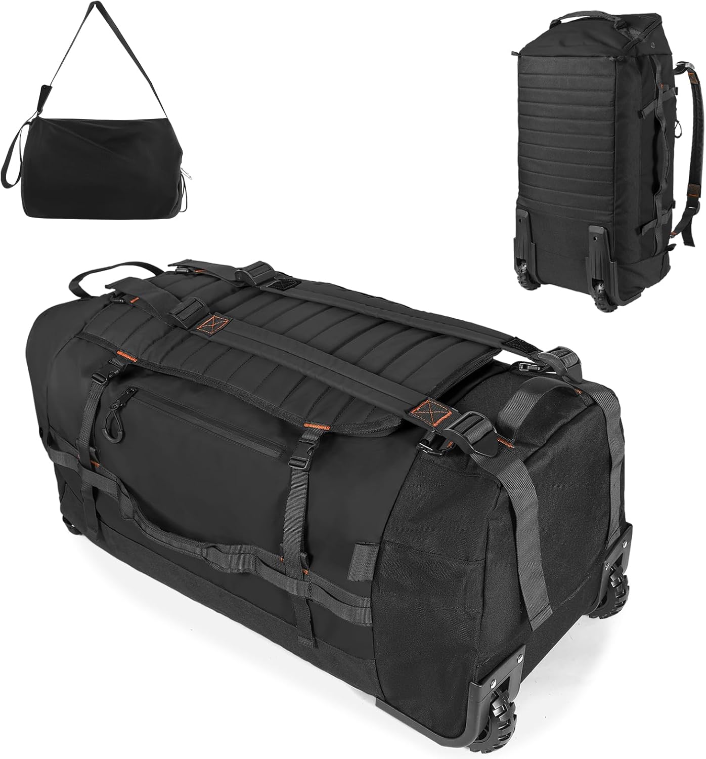 86L 30” Folding Duffle Backpack with 2 Wheels,Travel Bag with Separate Shoe Compartment,Black