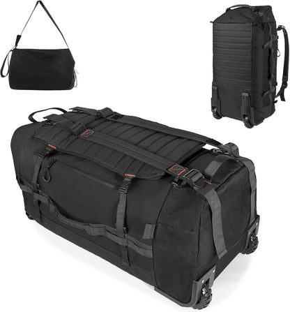 86L 30” Folding Duffle Backpack with 2 Wheels,Travel Bag with Separate Shoe Compartment,Black