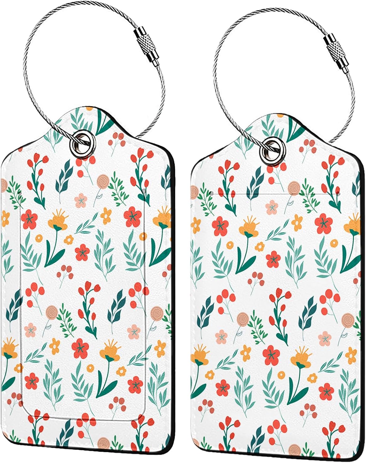 Floral Pattern Luggage Tag Personalized Luggage Tags for Suitcases,Leather Bag Tags for Backpacks Handbag with Name ID Label Travel Essentials Baggage Tags 2 Pack