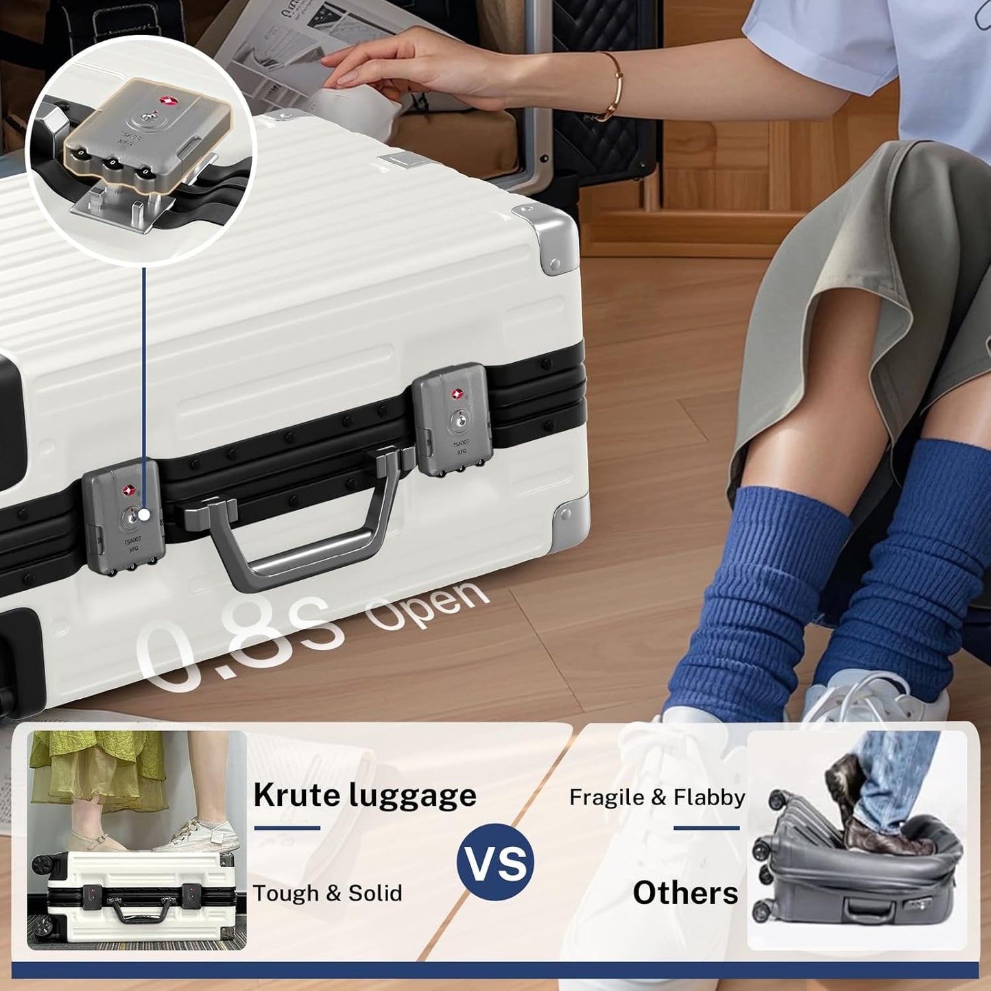 Krute Luggage 24 Inch Aluminum Frame Zipperless Suitcase with Spinner Wheels Checked Luggage PC+ABS Lightweight Hardshell