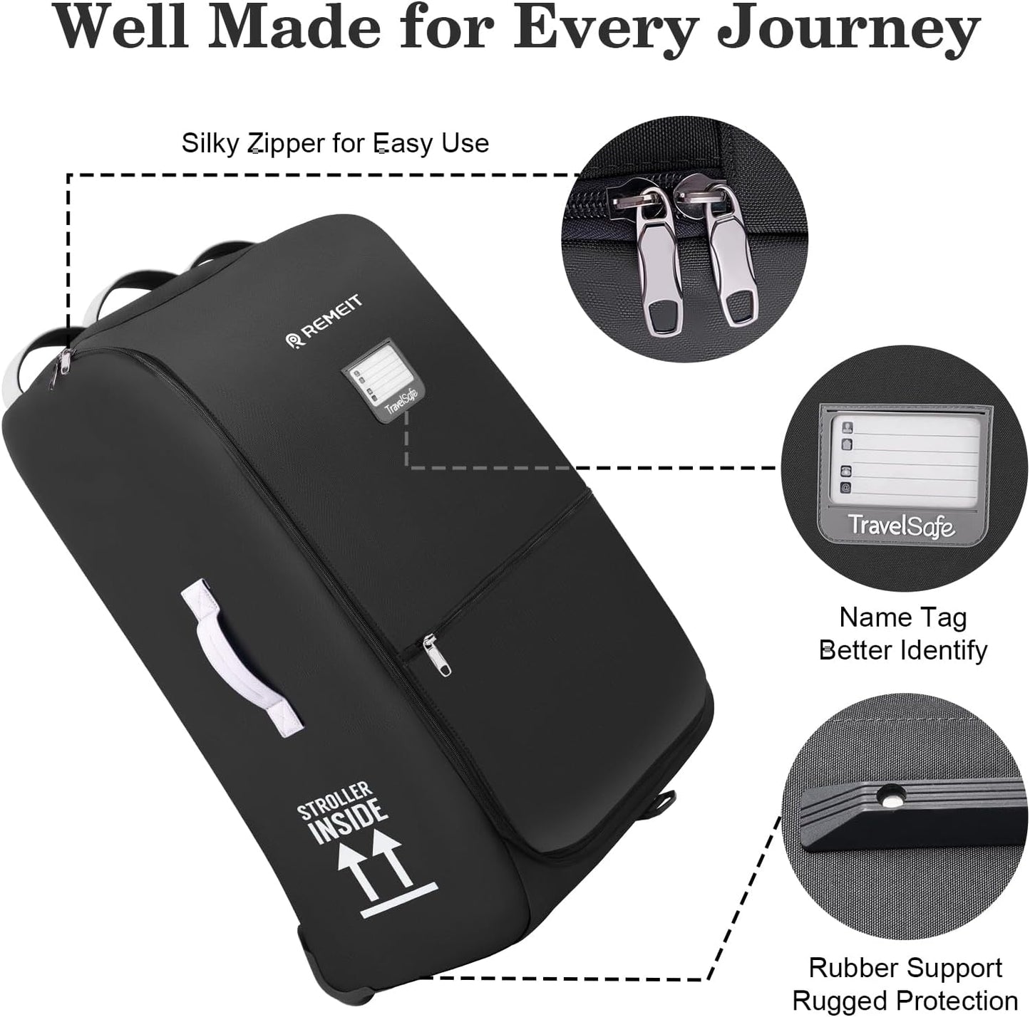 Stroller Bag for Airplane, Stroller Travel Bag Compatible with UPPAbaby Vista, Vista V2, Cruz V2, Rolling Wheel Bag with Storage Pocket, Multiple Handles, Luggage Tag for Flight Travel, Black