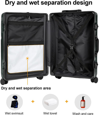 Zipperless Luggage, Polycarbonate Aluminum Hard Shell, Expandable Carry-On Suitcase with Spinner Wheels, Hard Shell Suitcase, 24 Inch Cabin