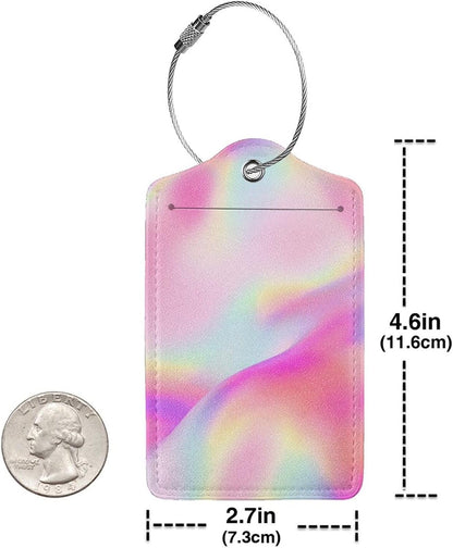 2Pcs Shining Pink Luggage Tags, Colorful Fancy Glittering Name ID Identifier Labels for Suitcase Baggage Travel Bag, Aesthetic Leather Bag Tags with Full Privacy Cover