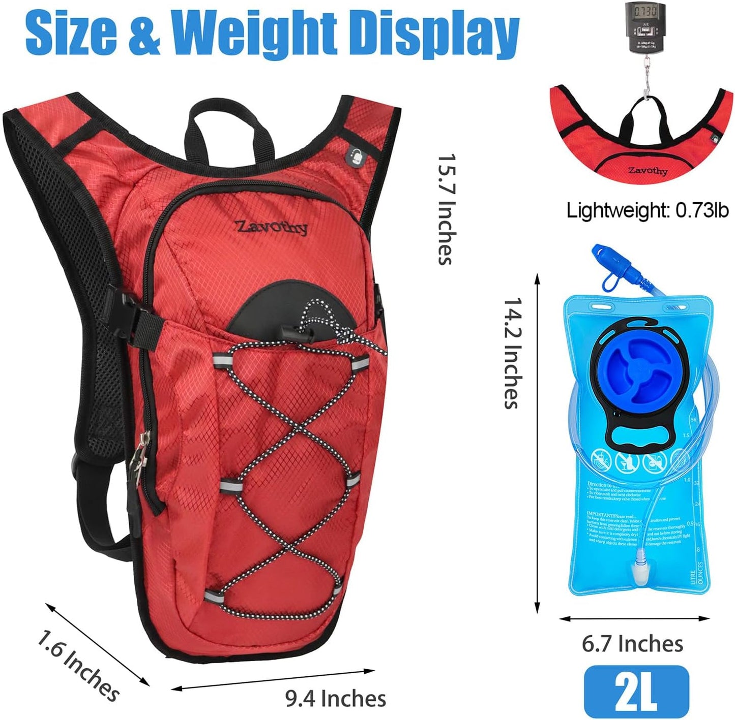 Zavothy Hydration Backpack with 2L Hydration Bladder Water Backpack for Hiking Hydration Pack for Running Cycling Hiking