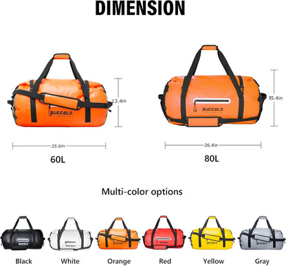 Buffalo Gear Waterproof Duffle Bag 40L 60L 80L Roll-top Dry Bag Heavy Duty Waterproof Duffel Travel Bag for Kayaking Rafting Boating Fishing Camping