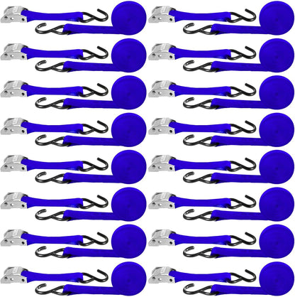 16 Pcs Cambuckle Tie Down Straps 1763lbs Break Strength Securing Straps 1'' x 15 ft Cambuckle Tie Downs with S Hook for Motorcycle, Kayak, Car, Truck, Boat Moving, Securing Cargo(Blue)