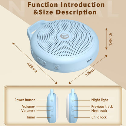 Portable White Noise Sleep Sound Machine for Home and Travel. Perfect for Your Sleeping Baby with a dimmable Night Light and Long Battery Life. Baby Essential Adult/Child Lock Feature.