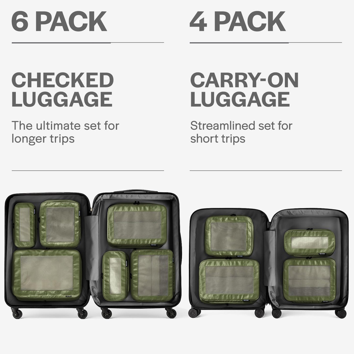 Compression Packing Cubes for Travel - Luggage Organizer Bags - Double Zipper Packing Cubes for Suitcases (6-Pack, Olive)