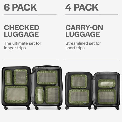 Compression Packing Cubes for Travel - Luggage Organizer Bags - Double Zipper Packing Cubes for Suitcases (6-Pack, Olive)