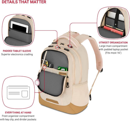 SwissGear Cecil 5505 Laptop Backpack, Cream/Warm Sand, 18-Inch