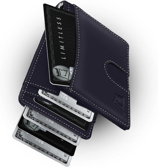 Kings Loot Custom Wallet for Men | Engraved Leather Slim Wallet with Money Clip | Personalized RFID Blocking Design | Minimalist & Stylish Wallets (Blue)