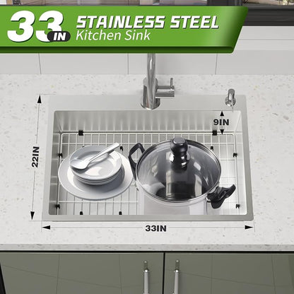 Stainless Steel Drop In 33x22 Inch Kitchen Sink - Image 5