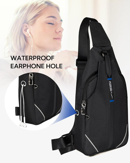 WATERFLY Small Crossbody Sling Backpack Anti Theft Backpack for Traveling Chest Shoulder Bag