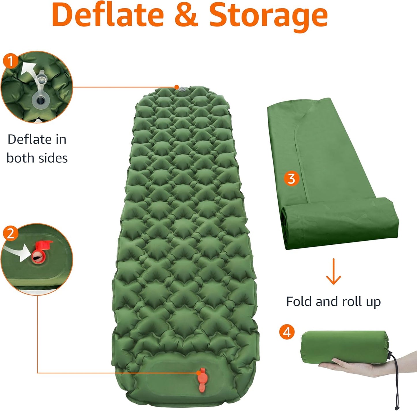 Amazon Basics Camping Sleeping Pad with Quick-Inflate Foot Pump, Water Resistant, Ultralight, Olive Green