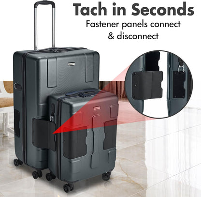 Tach V3.1 Hard Shell 2 Piece Luggage Set - 20 & 28 inch Luggage | Carry On & Large Checked Suitcases | Patented Built-In Connecting System | Rolling Suitcase Links 9 Bags (Grey)