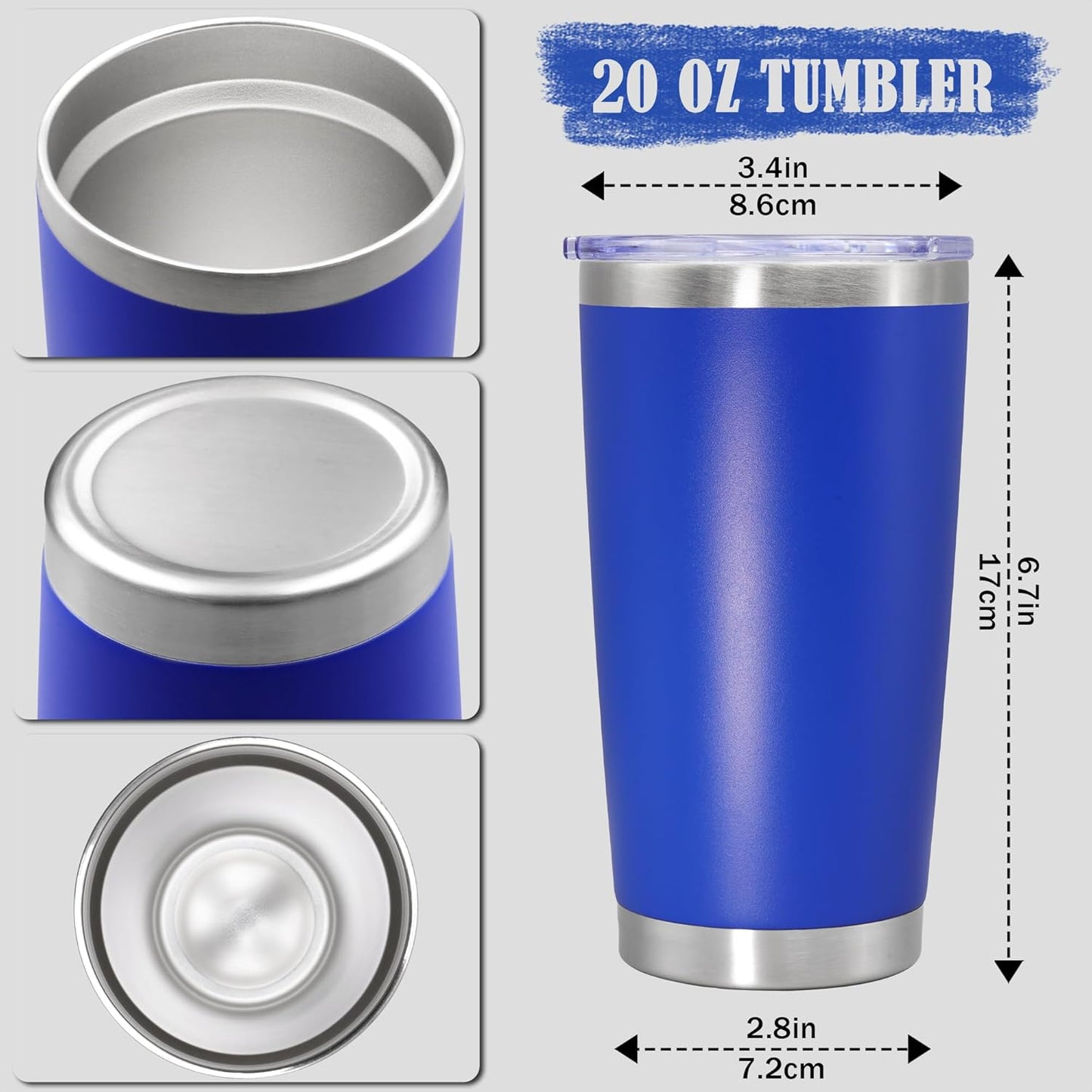 20 oz Tumbler Coffee Tavel Tumblers Bulk with Lid Stainless Steel Double Wall Vacuum Insulated Mug Powder Coated Cups fit Car Cupholder for Hot and Cold - Dark Blue, 1Pack
