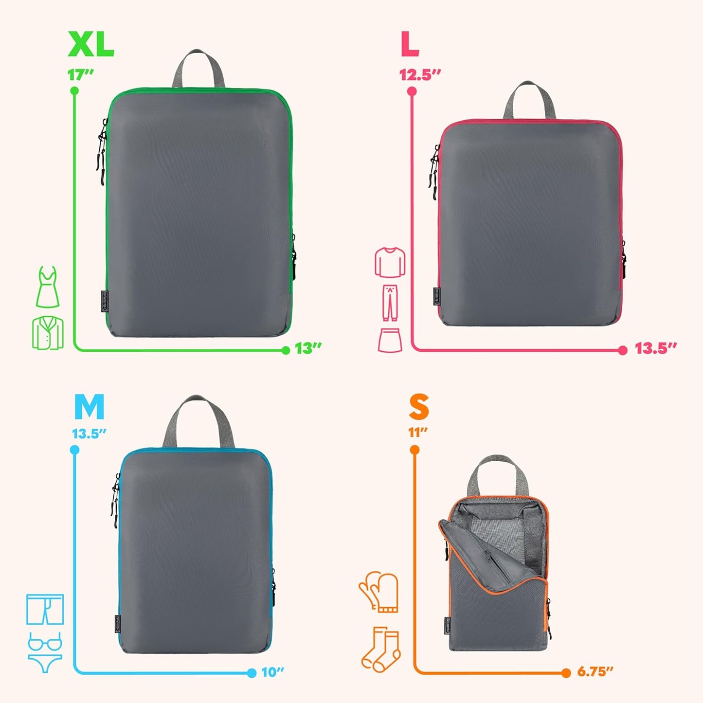 Compression Packing Cubes Travel, 4 Set/6 Set Packing Cubes for Carry on Suitcase, Suitcase Organizer Bags Set, Compression Bags Travel, Best Travel Packing Cubes Compression - with Inside Pockets