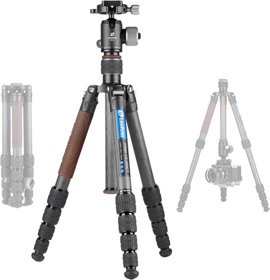 Carbon Fiber Lightweight Travel Tripod with 360° Ball Head, Reverse Folding, Removable Center Column, Folded Height 36cm, Maximum Load 8KG