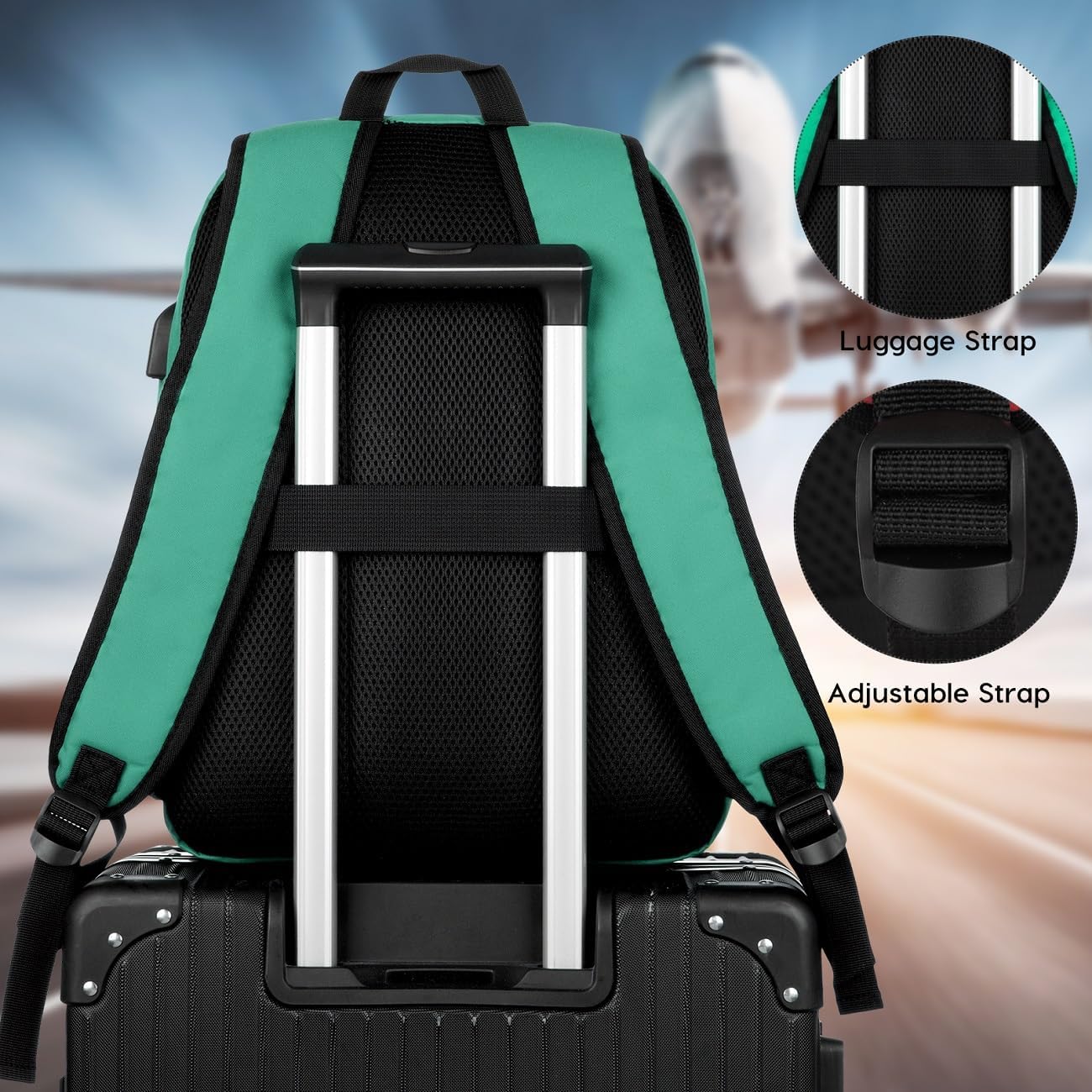 School Backpack for Teens,Green Bookbag Classic Backpack with USB Port for High School College Students