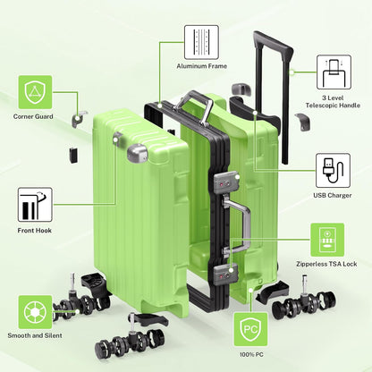 Krute Checked Aluminum Frame Suitcase 24 Inch Zipperless Luggages Hardside PC Luggage With Spinner Wheels TSA Lock USB Charger Suitcases(1 Piece)
