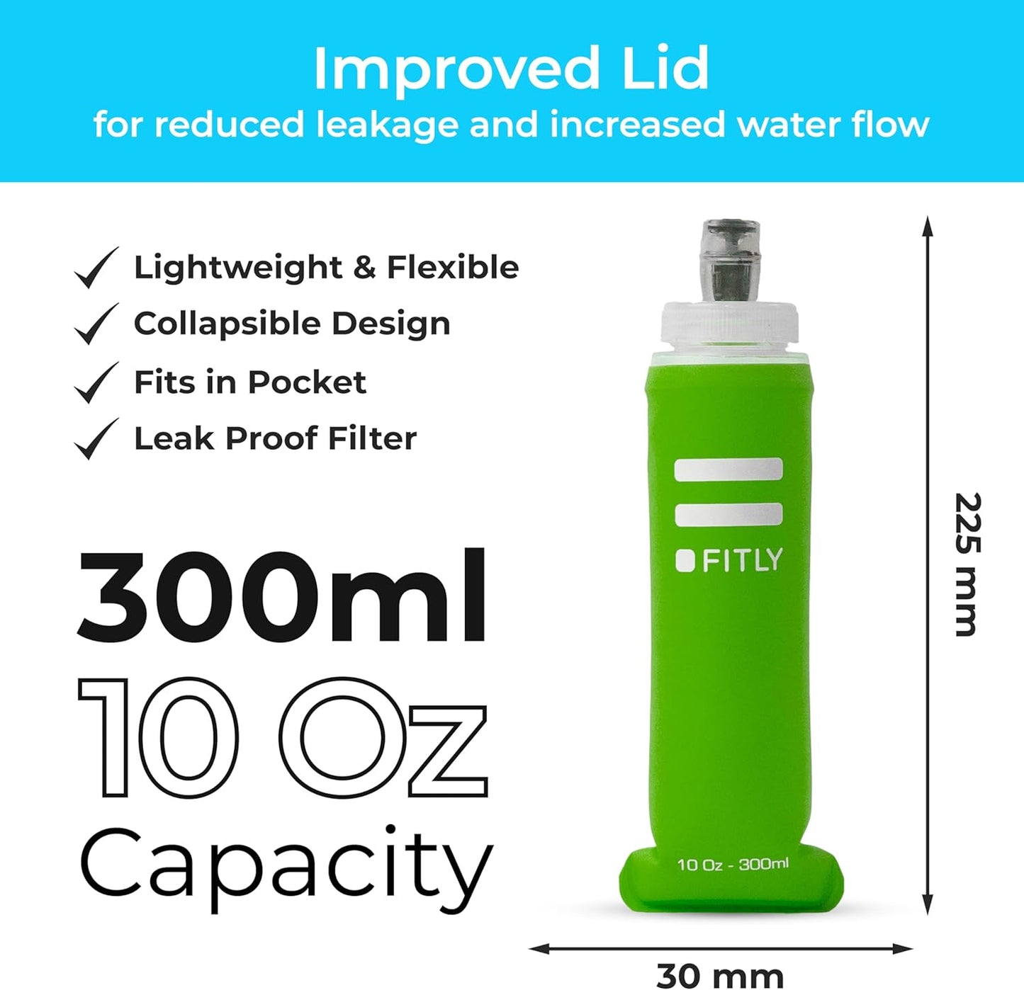 FITLY Soft Flask - Shrink As You Drink Soft Water Bottle for Hydration Pack - Folding Water Bottle Ideal for Running, Hiking, Cycling, Climbing & Rigorous Activity