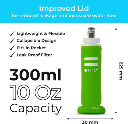 FITLY Soft Flask - Shrink As You Drink Soft Water Bottle for Hydration Pack - Folding Water Bottle Ideal for Running, Hiking, Cycling, Climbing & Rigorous Activity