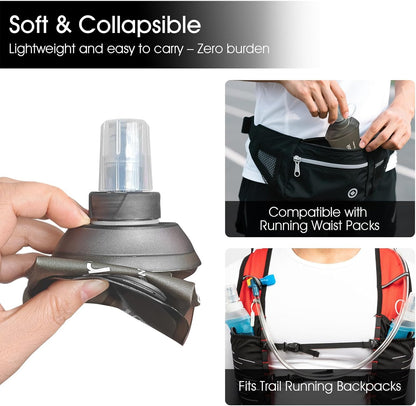 GYGYL Soft Flask, TPU Collapsible Soft Water Bottle for Hydration Pack, Running Vest, Leak-Proof Folding Water Bottle for Hiking Cycling Climbing Jogging-150ml Grey, 2pcs
