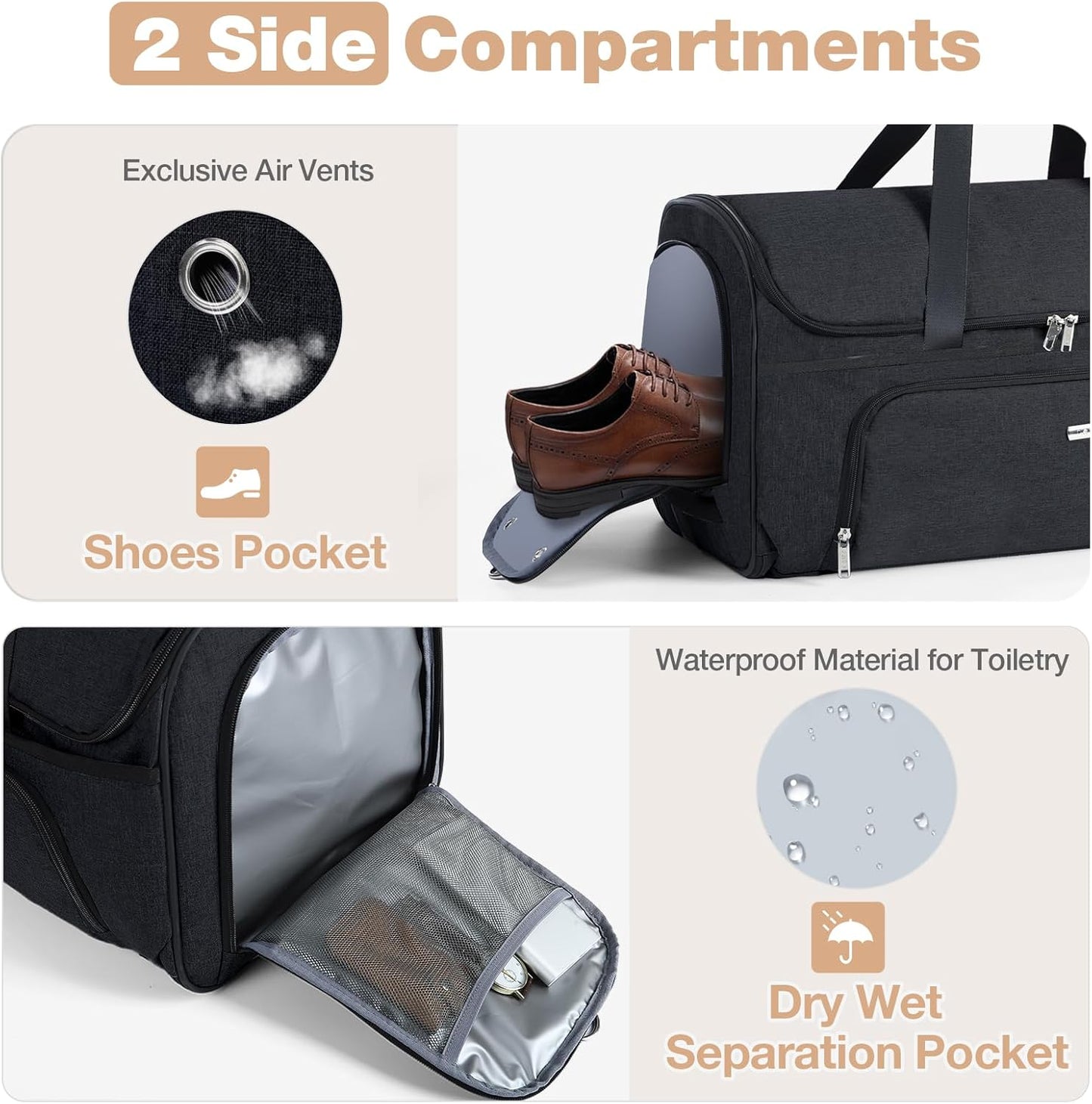 Garment Bags with Wheels, Garment Convertible Weekender Bags, Large Carry On Garment Bags for Travel, Duffle Bag Garment Bag (Black, Large)