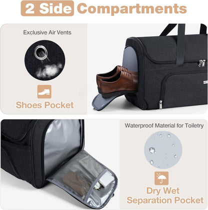 Garment Bags with Wheels, Garment Convertible Weekender Bags, Large Carry On Garment Bags for Travel, Duffle Bag Garment Bag (Black, Large)