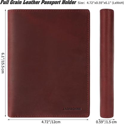 Jack&Chris Leather Passport Holder RFID Blocking Passport Travel Wallet Cover Case for Men Women Brown JC17