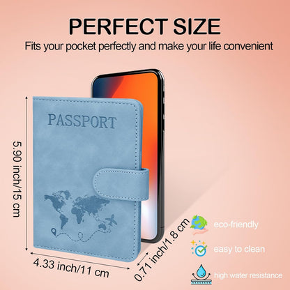 Passport Holders, RFID Blocking Credit Card Holder, PU Leather Vaccine Card Holders for Travel with Magnetic Buckle, Travel Must Haves Cruise Ship Essentials for Men, Women (Blue)