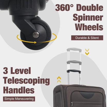 Merax Softside Luggage Set Softshell Lightweight 3 Piece Spinner Suitcase with Duffel Bag Expandable Upright Travel Luggage 22" 26" 30",Brown