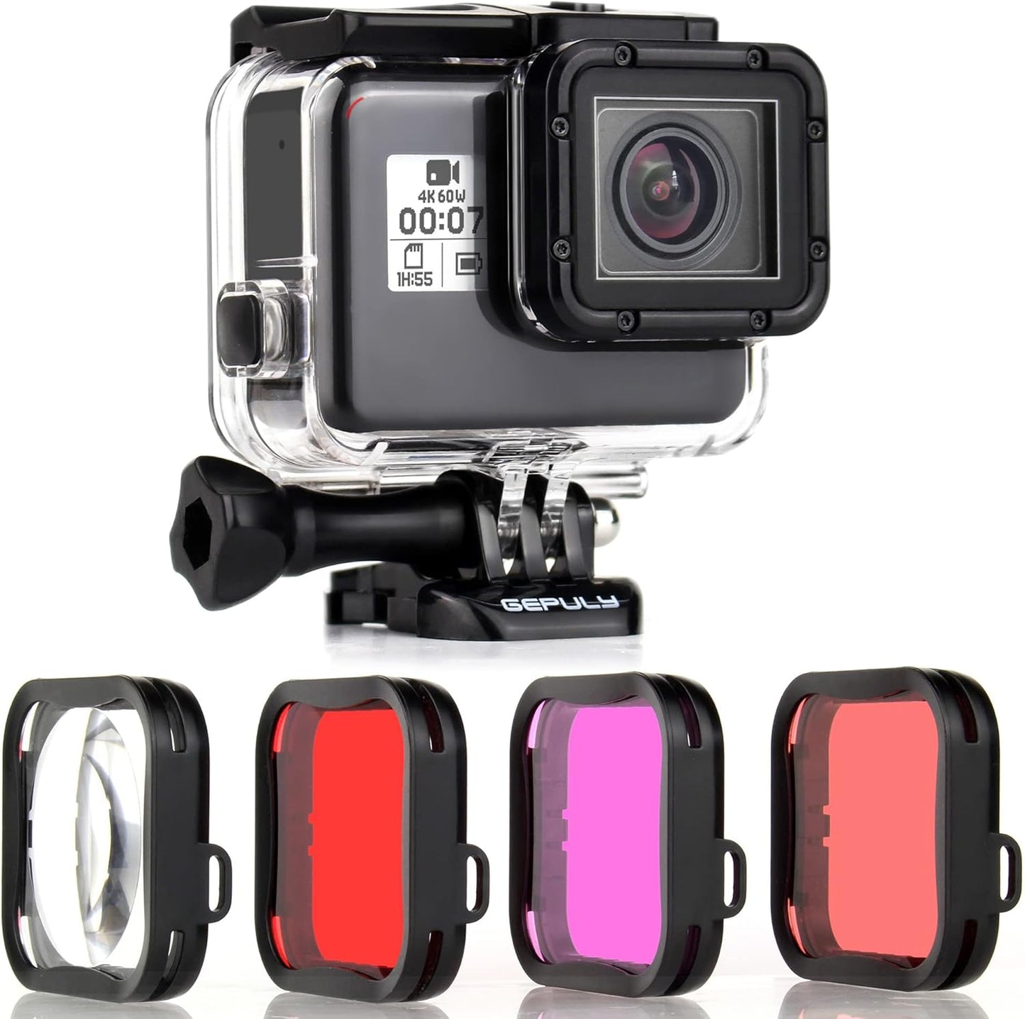 Waterproof Housing Case with Diving Filters for GoPro Hero 5 6 7 Black Hero (2018) Cameras - 45M Underwater Diving Housing Shell with Red/Light Red/Magenta / 5X Close-up Filters