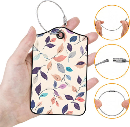 Luggage Tags for Suitcases, 2-Pack PU Leather for Cruise & Travel, Baggage ID Tags with Privacy Cover & Address Card, Durable Metal Ring, Kids Adults Travel Accessories, Pastel Foliage