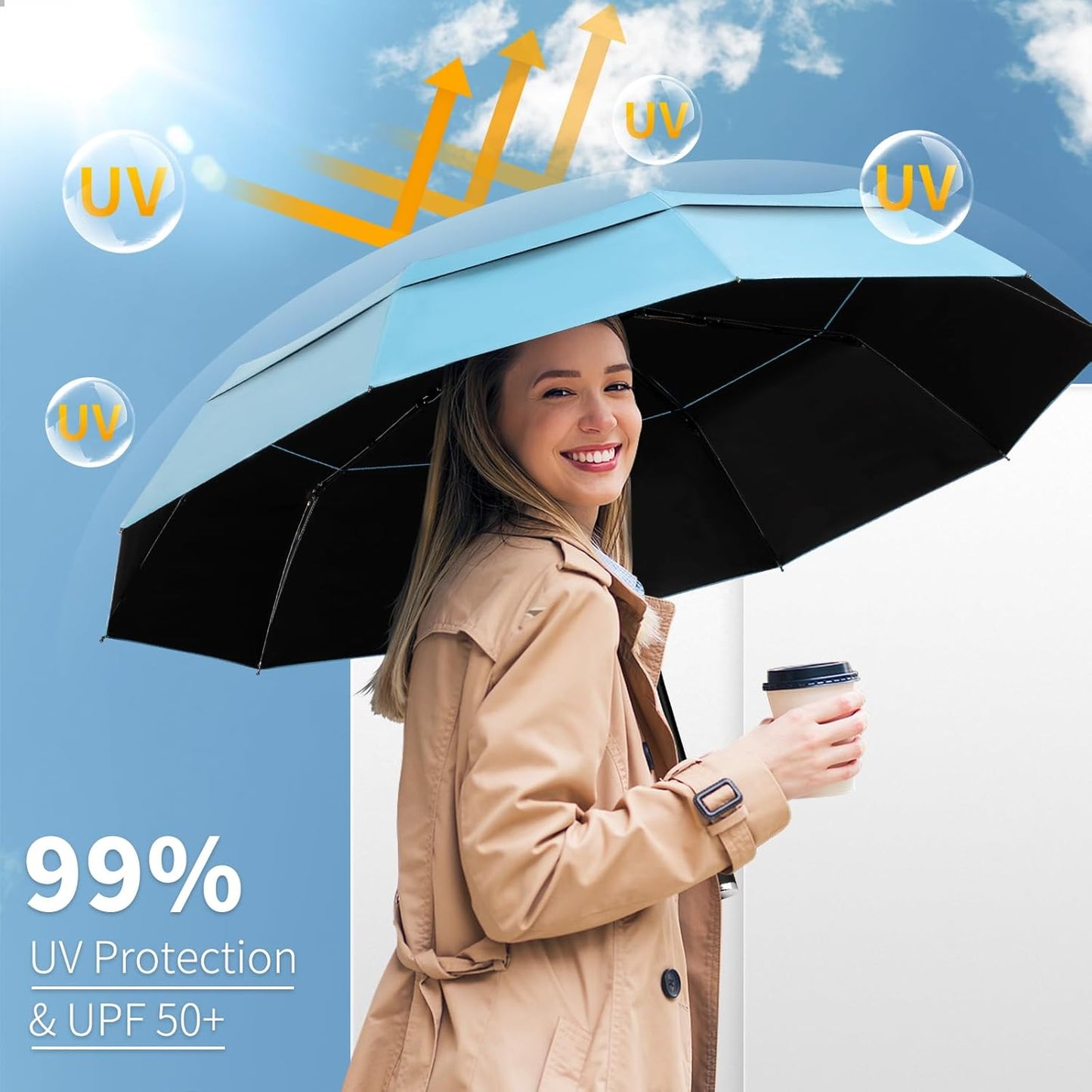Seniny Windproof Travel Umbrella, Double Vented Canopy Large Umbrellas for Rain, Automatic Compact Umbrella for Car Backpack, Portable Pocket UV Umbrellas for Sun Protection Walking, Lightweight